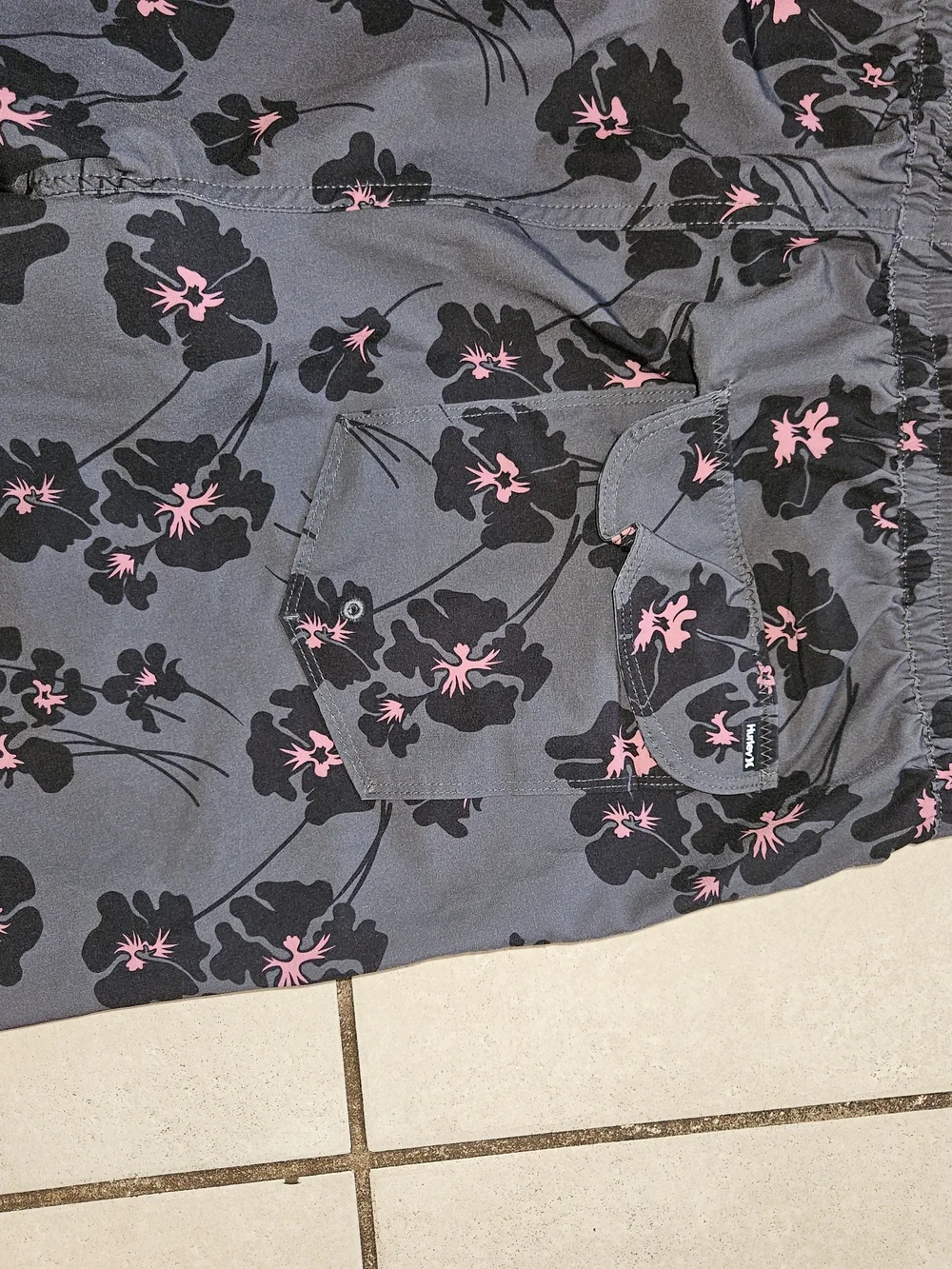 Hurley Men's Gray Swim Hybrids with Black Floral and Pink Accents